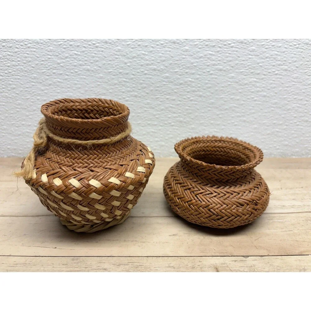 Vtg Set Of 2 Tarahumara Pine Needles Basket Handmade IN USA